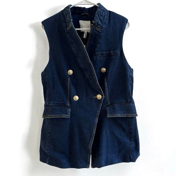 Avec Les Filles NWT Anthropologie Denim Double Breasted Sleeveless Vest Medium - Picture 2 of 11